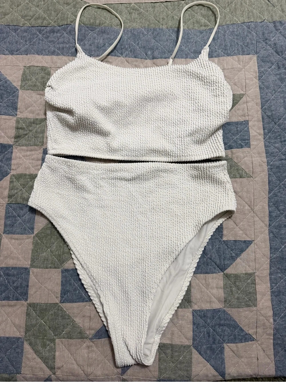 H&M White Textured Two-Piece Bikini Set